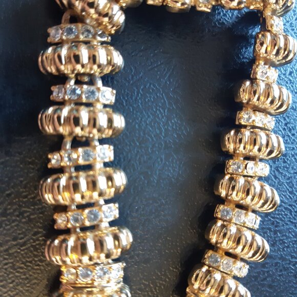 Signed JBK Gold Tone Clear Swarovski Crystal Linked Vintage Bracelet - Picture 8 of 10